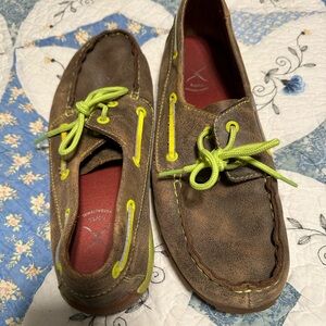 Twisted X Brown Leather Loafers with Neon Green Laces